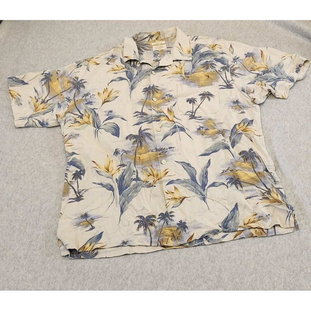 Islander Shirt Mens Extra Large Silk Floral‎ Hawaiian Palm Washable Casual